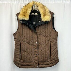Sun Mountain Puffer Vest Multicolor Snap Faux Fur Trim Collar Pockets Medium